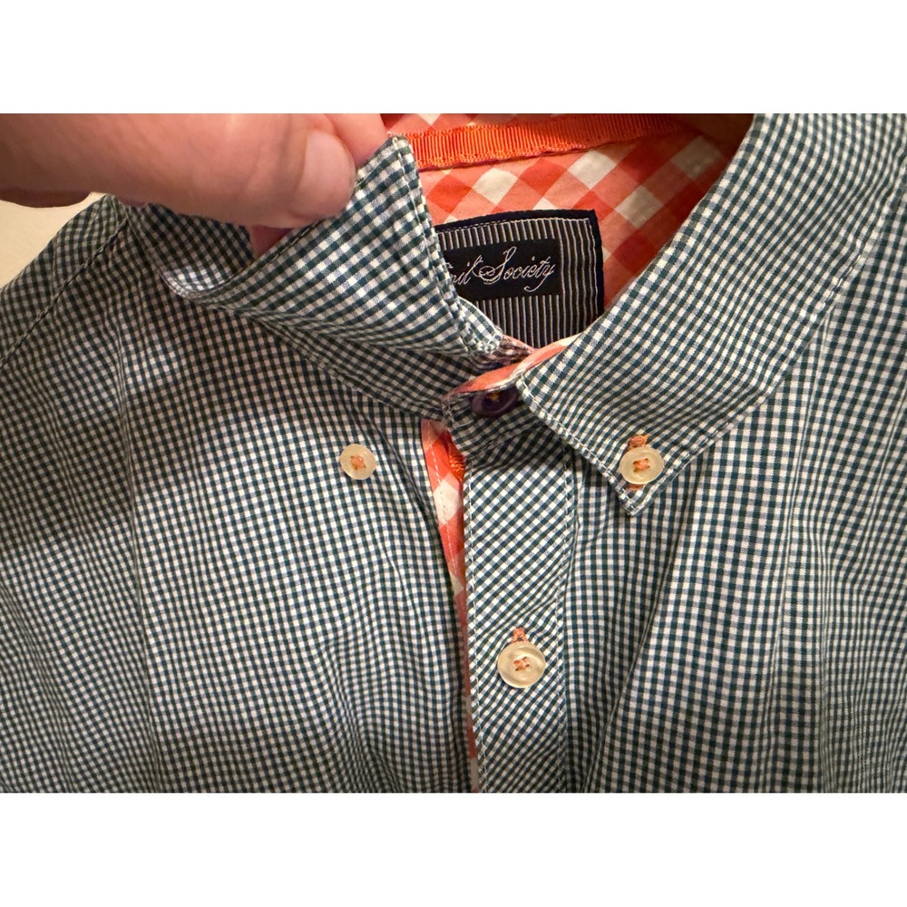 Civil Society Men's Gingham Button-Down Shirt Size Med w/ Ribbon Detail - Picture 4 of 7